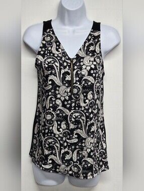 Express XS Top Sleeveless Henley Zipper Paisley